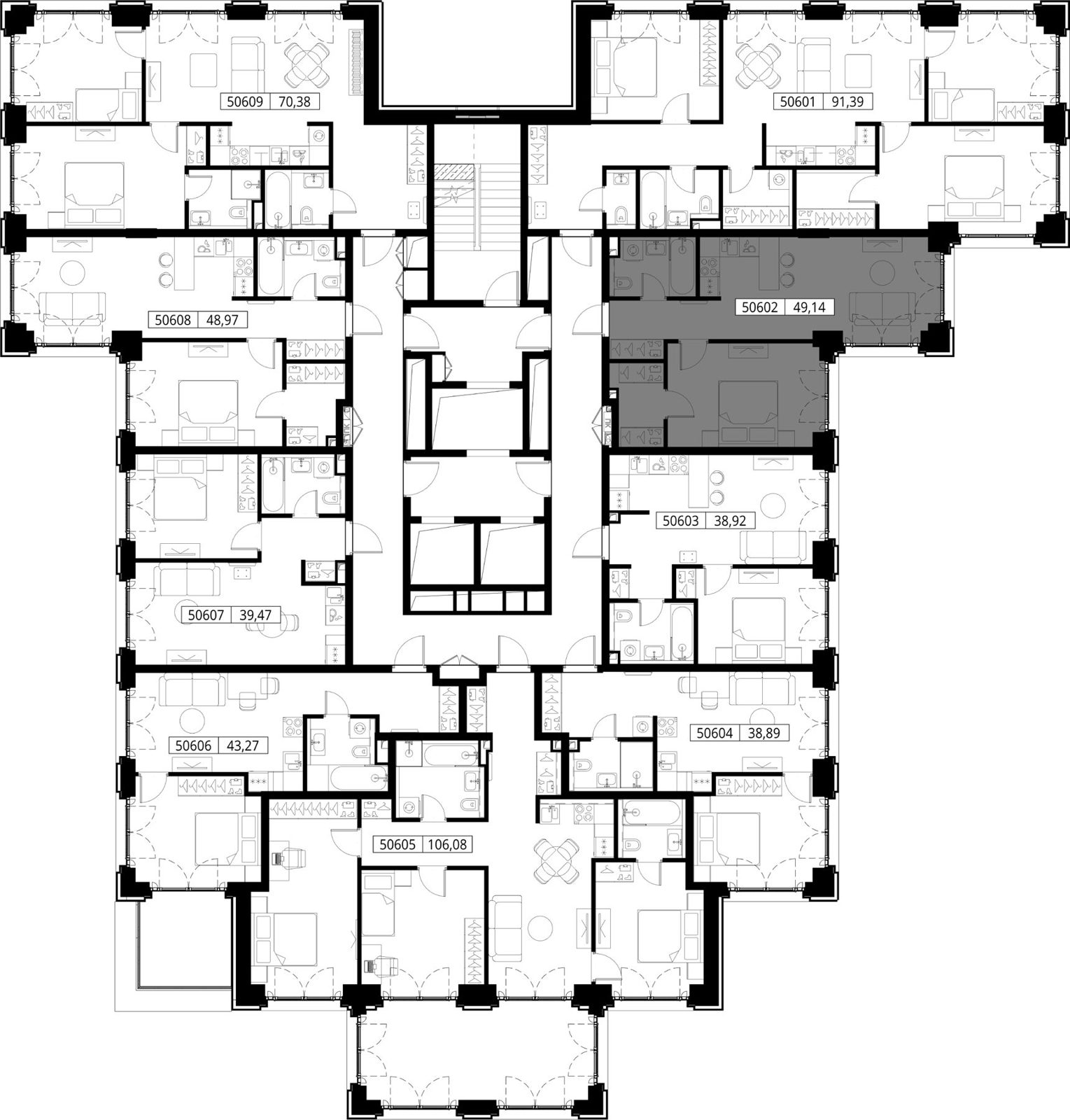 1-комнатная квартира, 49,1 м² — фото 2