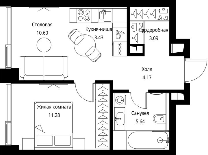 1-комнатная квартира, 38,2 м² — фото 1