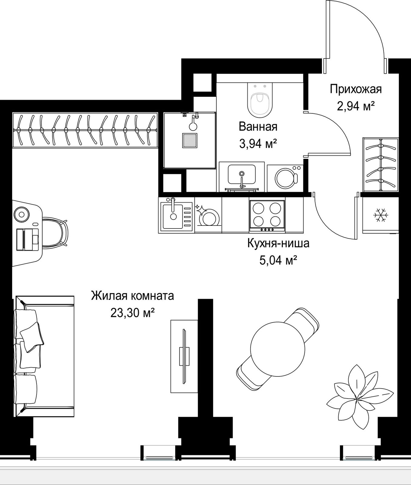 1-комнатная квартира, 35,2 м²