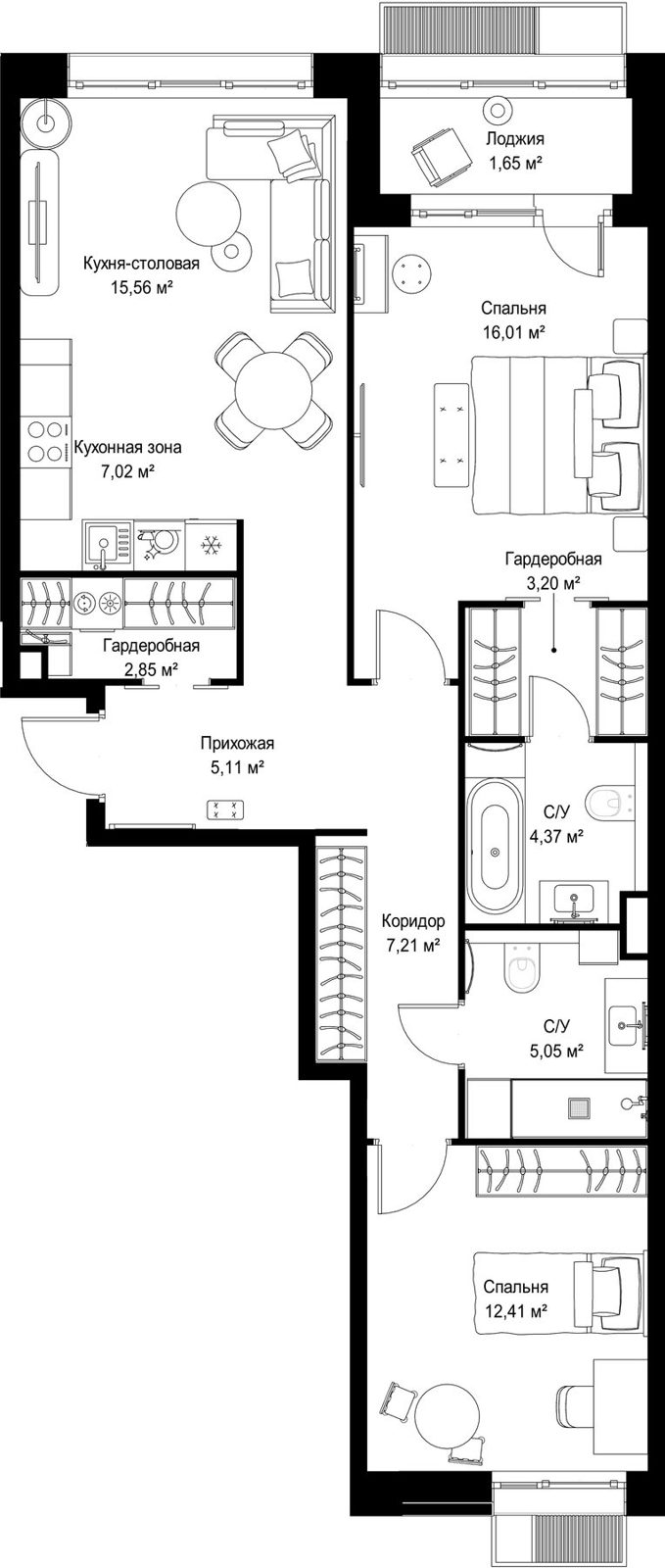 2-комнатная квартира, 80,4 м²