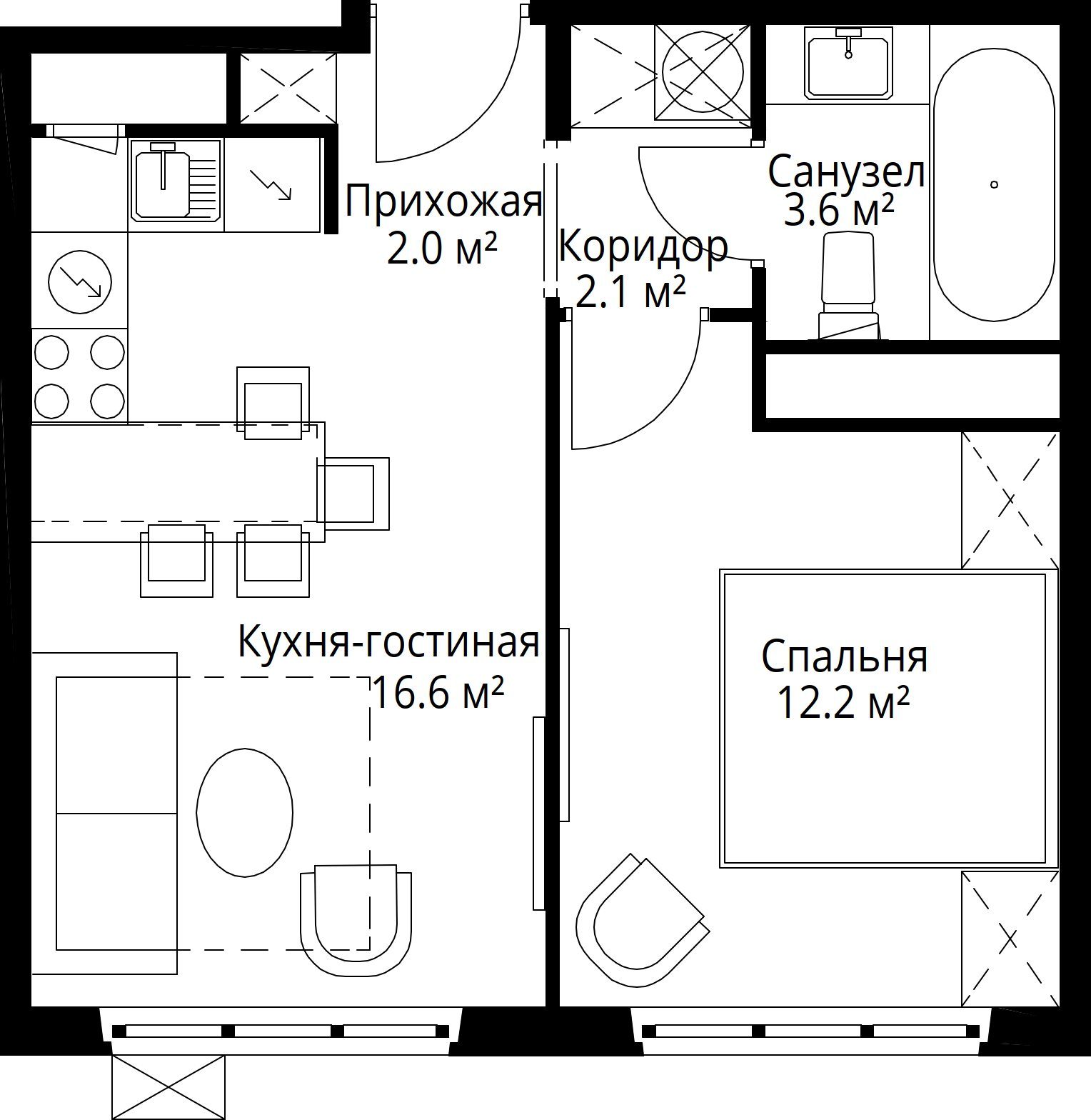 1-комнатная квартира, 36,5 м²