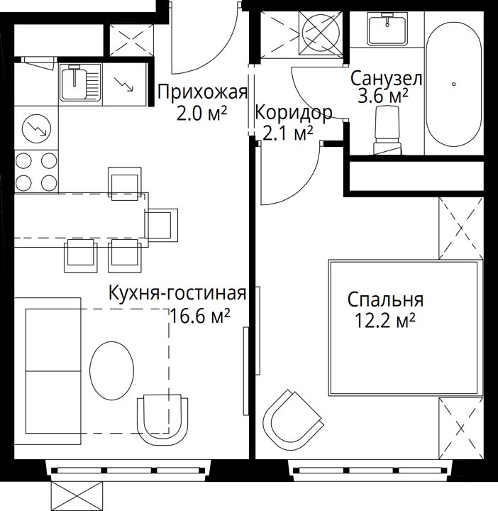 1-комнатная квартира, 36,5 м² — фото 1