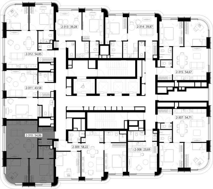 2-комнатная квартира, 54,2 м² — фото 2
