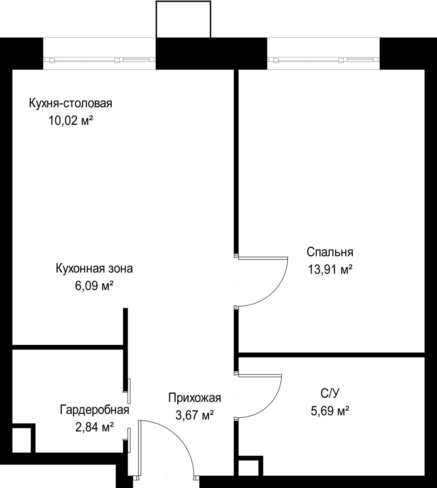 1-комнатная квартира, 42,2 м² — фото 2