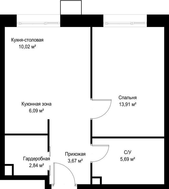1-комнатная квартира, 42,2 м² — фото 2