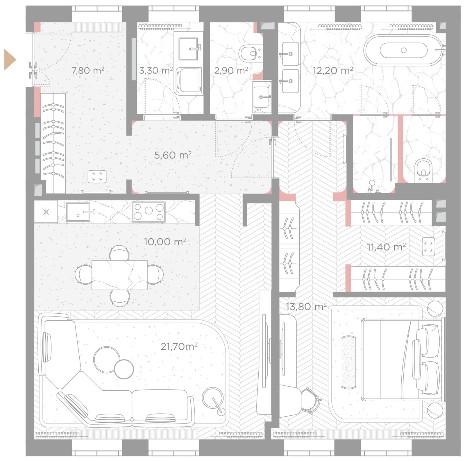 1-комнатная квартира, 88,7 м²