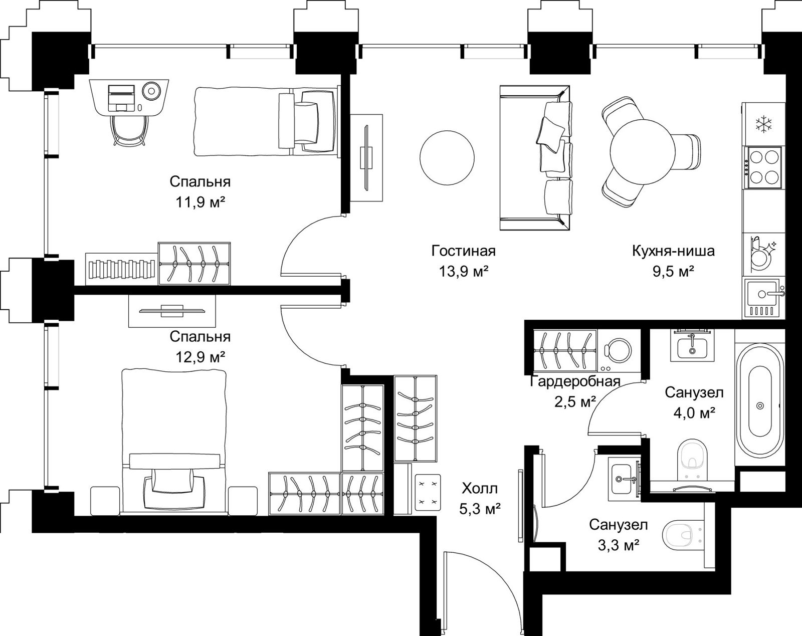 2-комнатная квартира, 63,3 м²