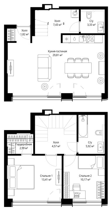 2-комнатная квартира, 79,4 м² — фото 1