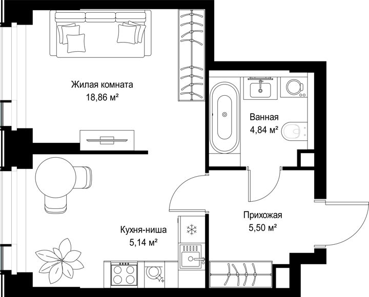 1-комнатная квартира, 34,3 м² — фото 1
