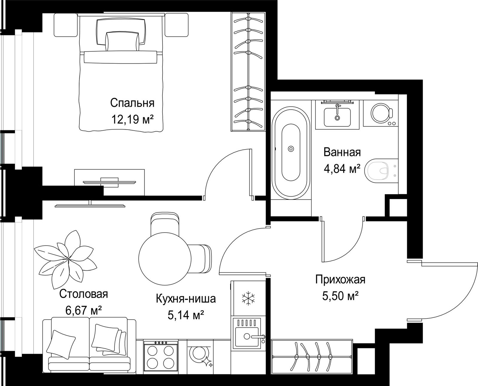 1-комнатная квартира, 34,3 м² — фото 2