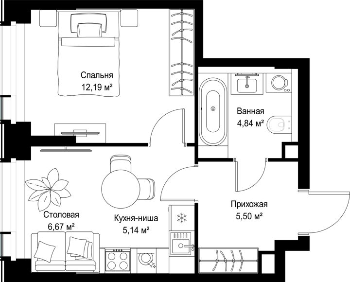 1-комнатная квартира, 34,3 м² — фото 2