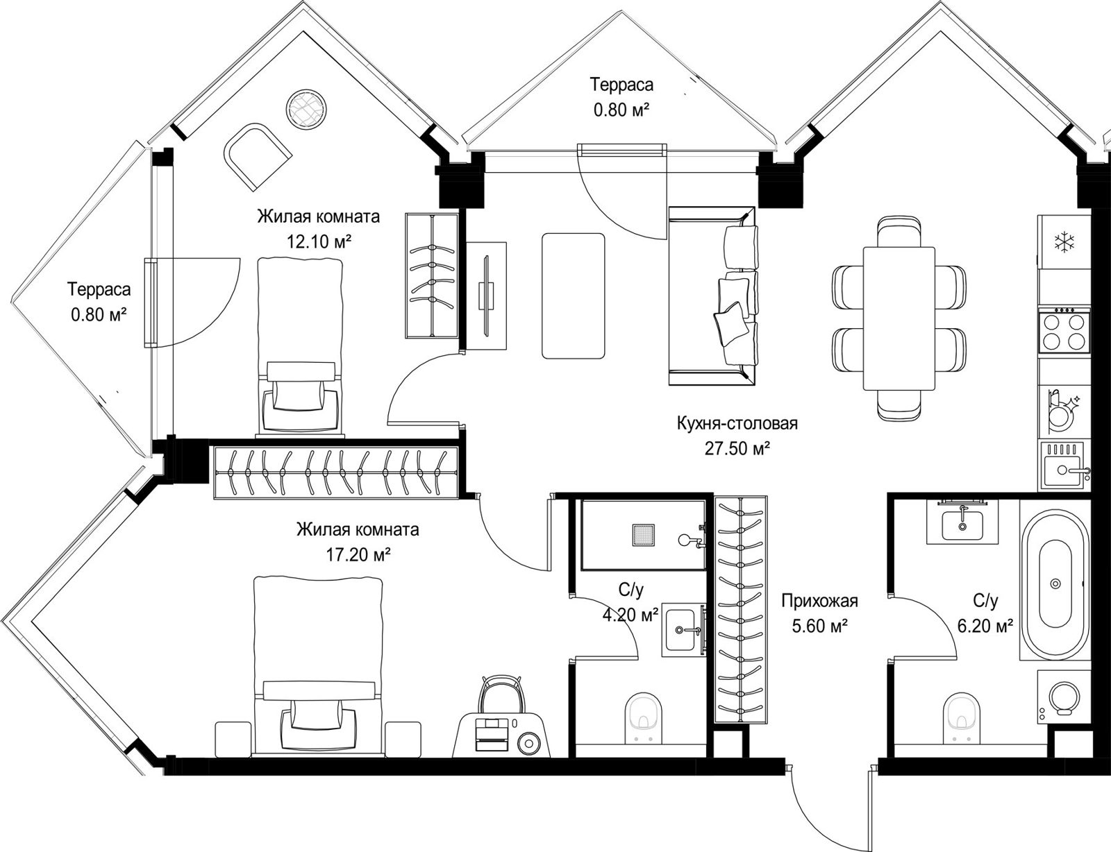2-комнатная квартира, 74,4 м²