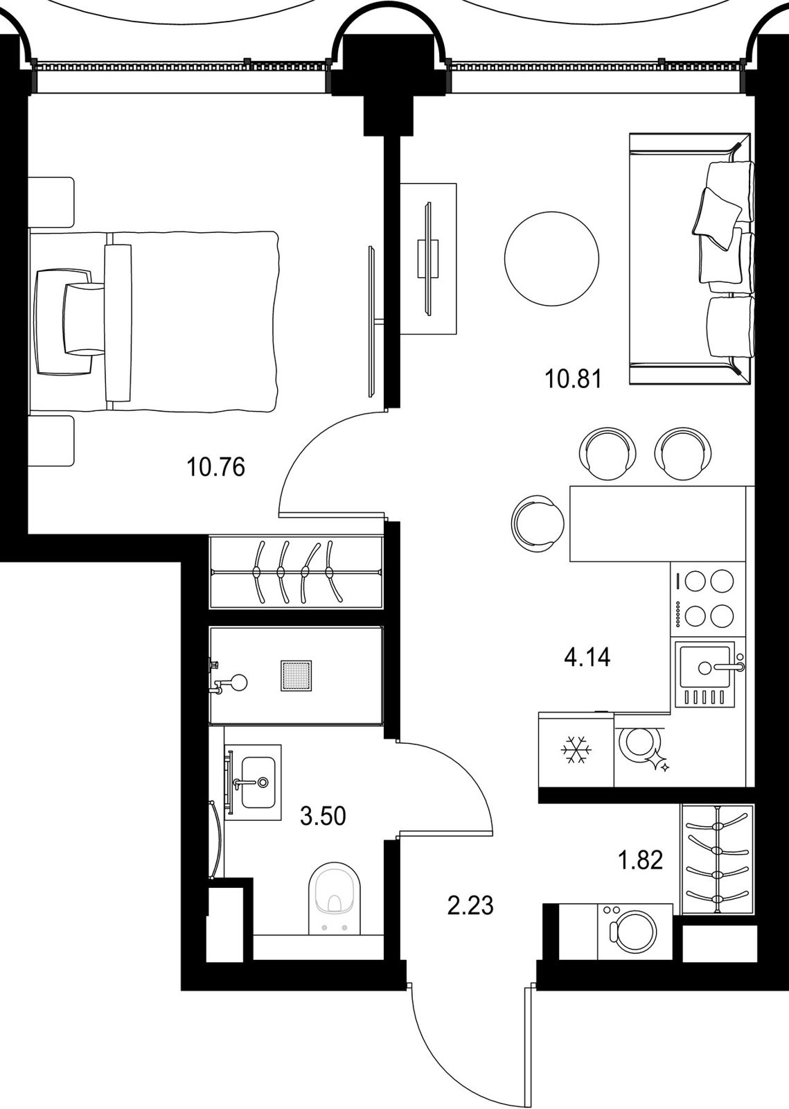 1-комнатная квартира, 33,3 м²