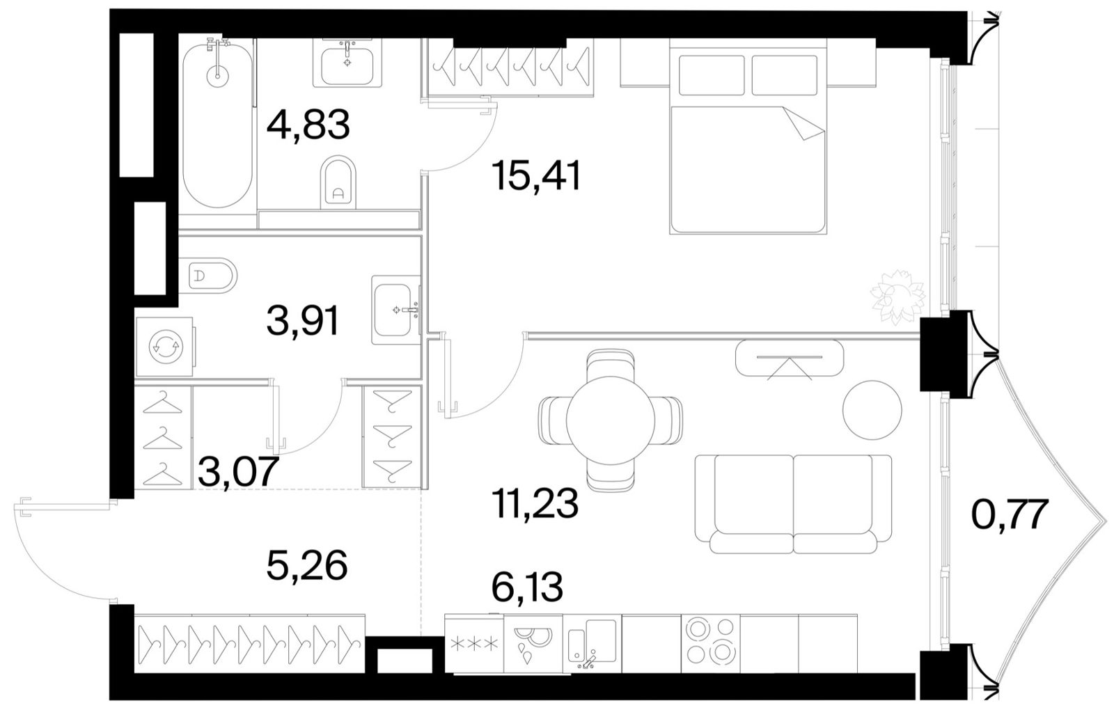 1-комнатная квартира, 50,6 м²