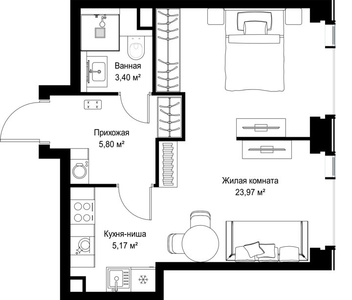 1-комнатная квартира, 38,3 м² — фото 1