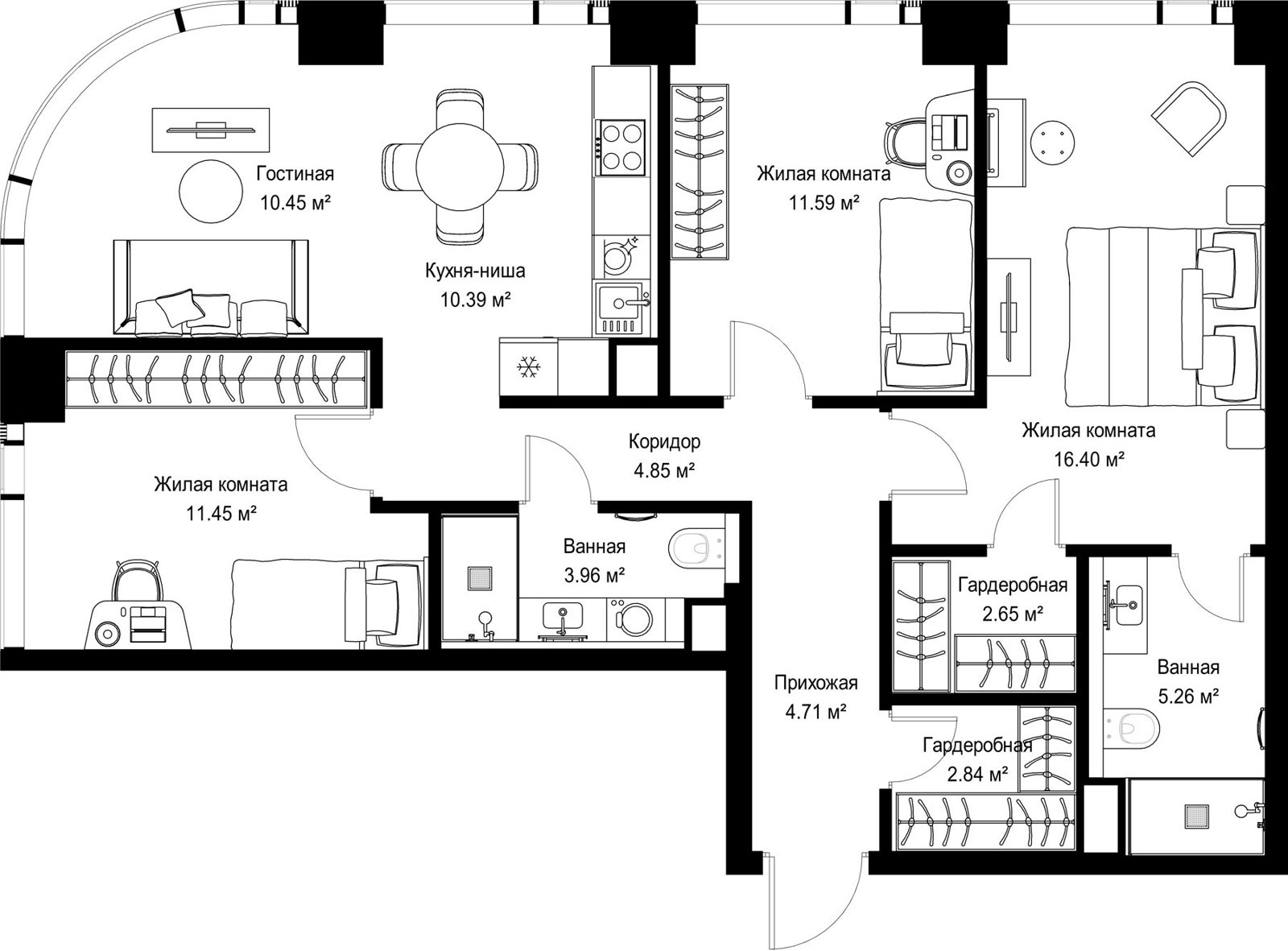 3-комнатная квартира, 84,5 м²