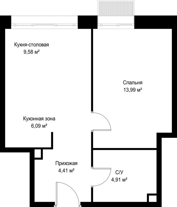 1-комнатная квартира, 39 м² — фото 2