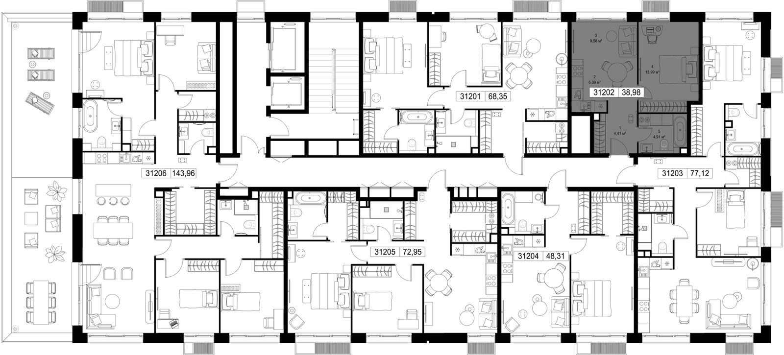 1-комнатная квартира, 39 м² — фото 3