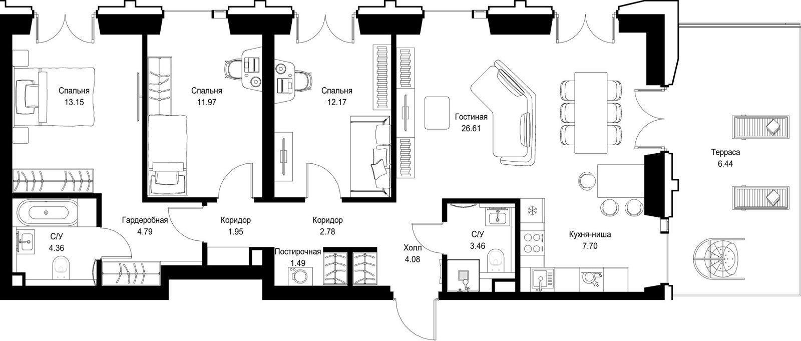 3-комнатная квартира, 102,7 м²