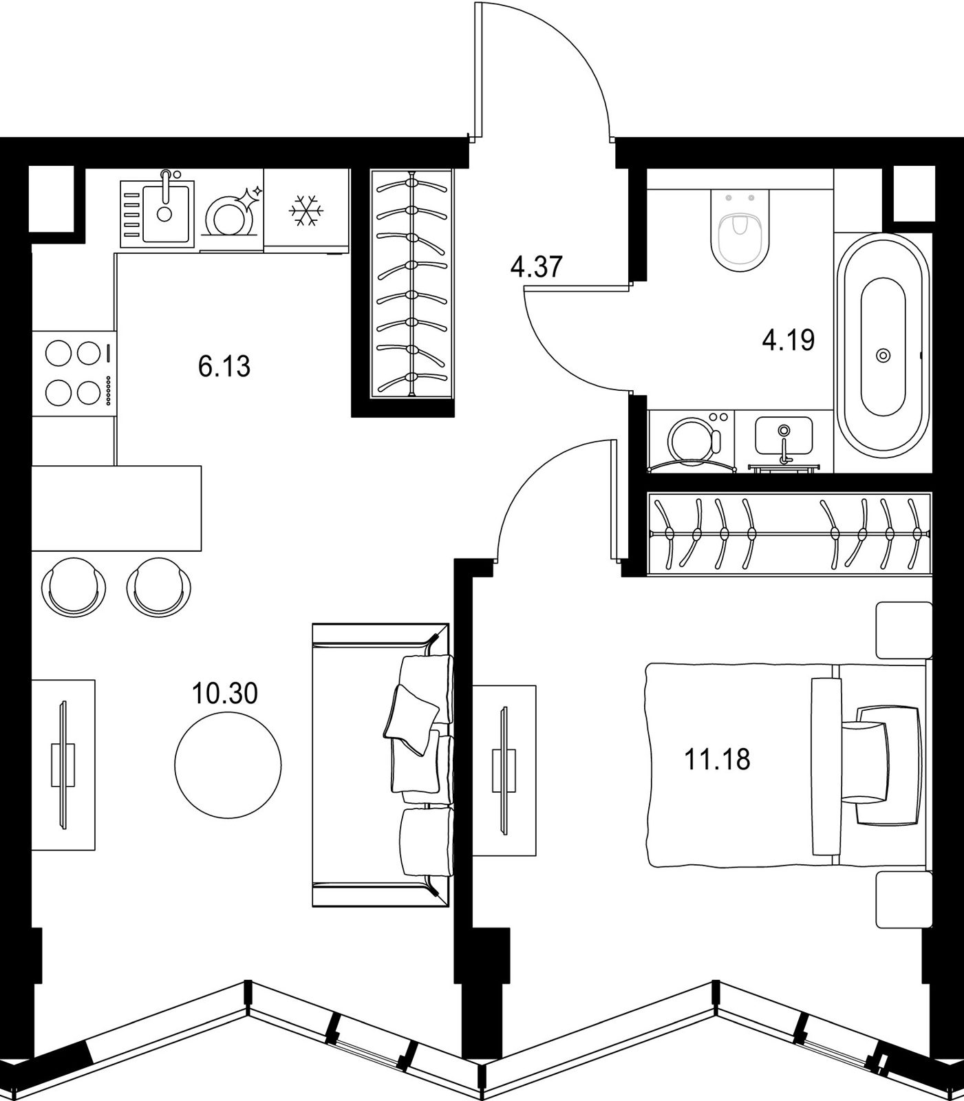 1-комнатная квартира, 36,2 м²
