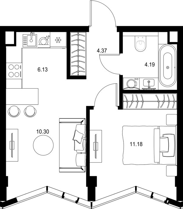 1-комнатная квартира, 36,2 м²