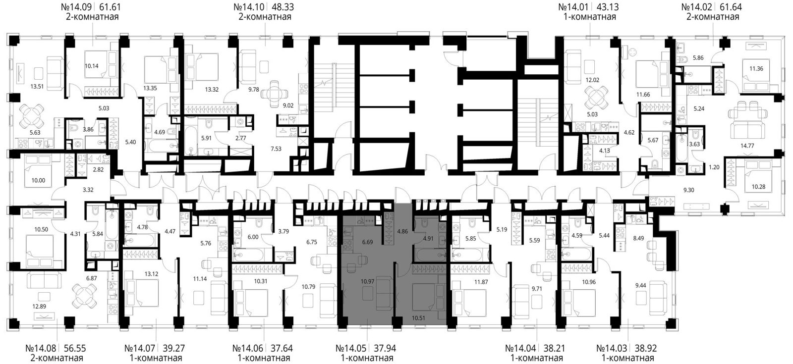 1-комнатная квартира, 37,9 м² — фото 2