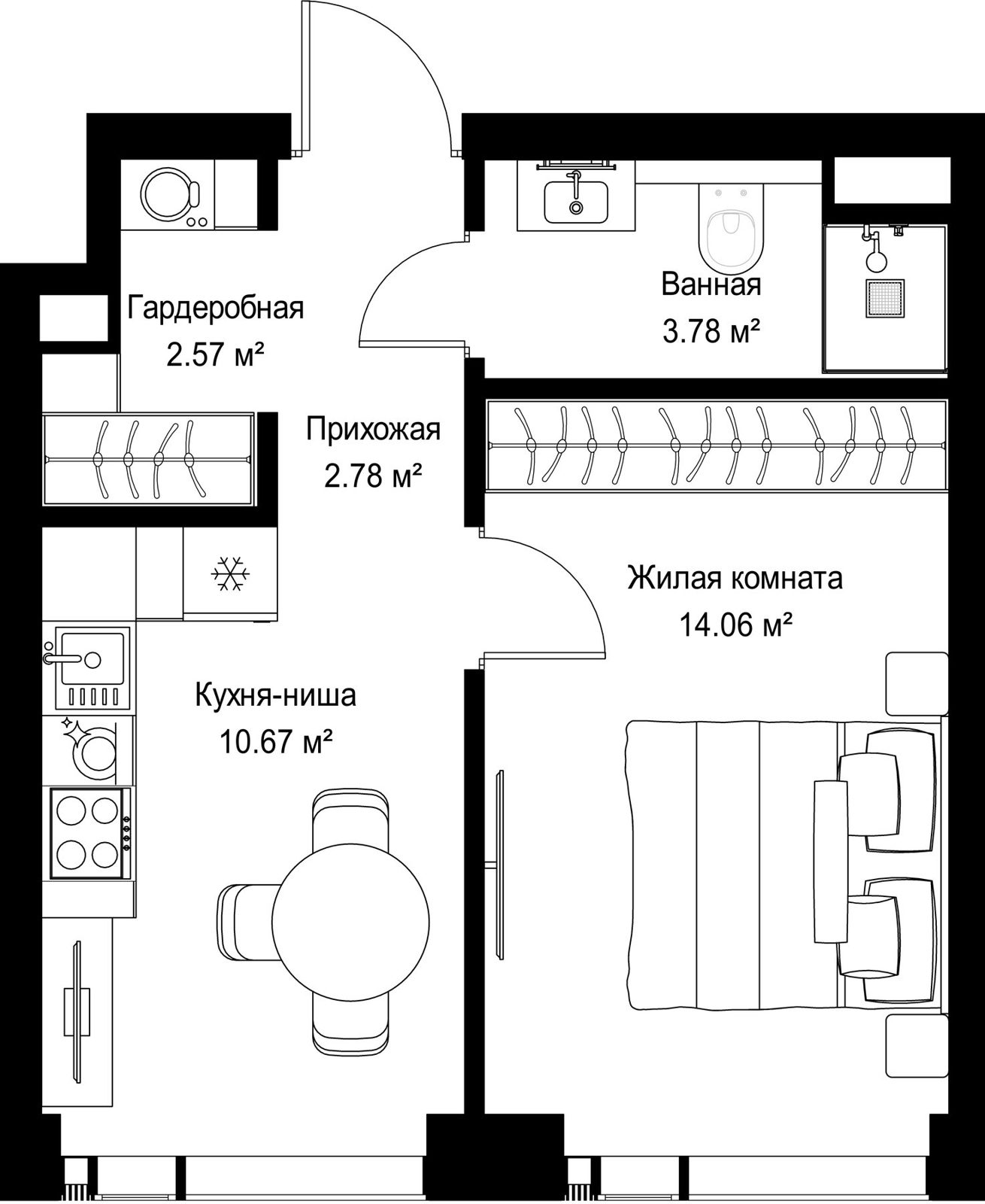 1-комнатная квартира, 33,9 м²