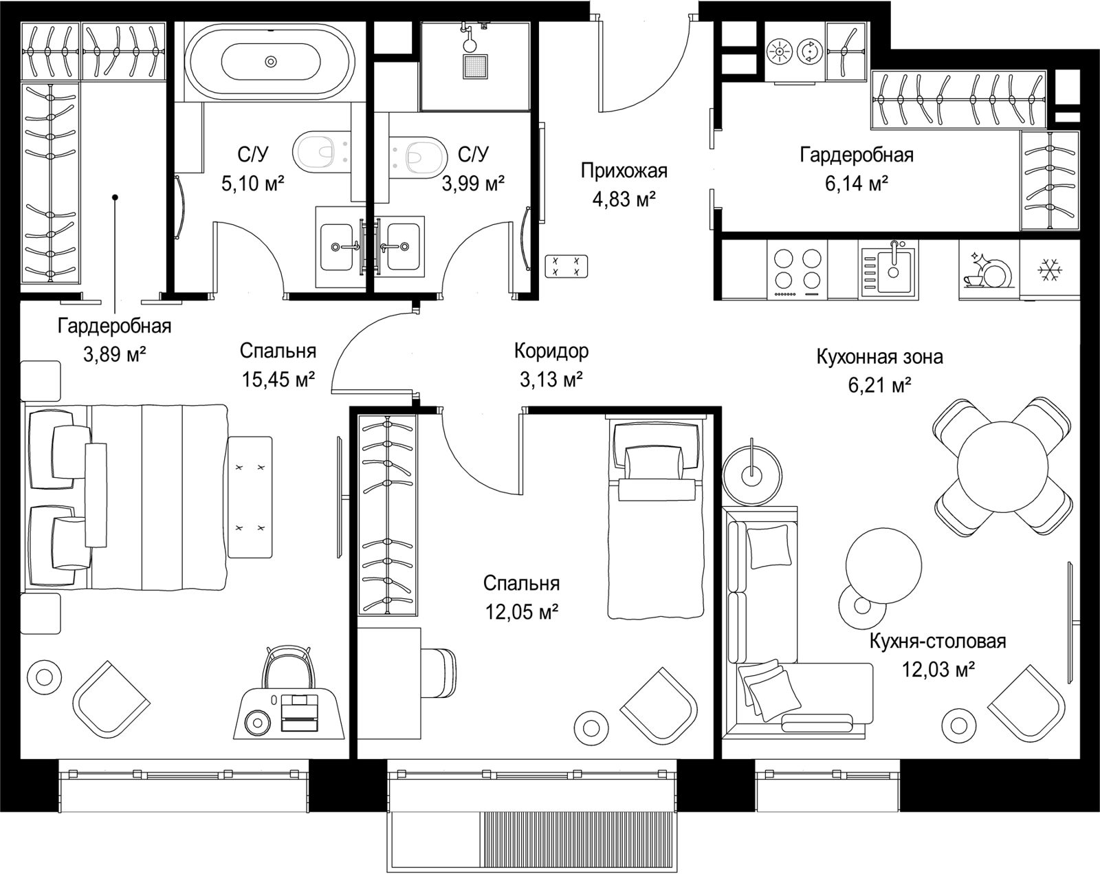 2-комнатная квартира, 72,8 м²