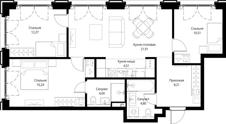 3-комнатная квартира, 82,5 м² — фото 1