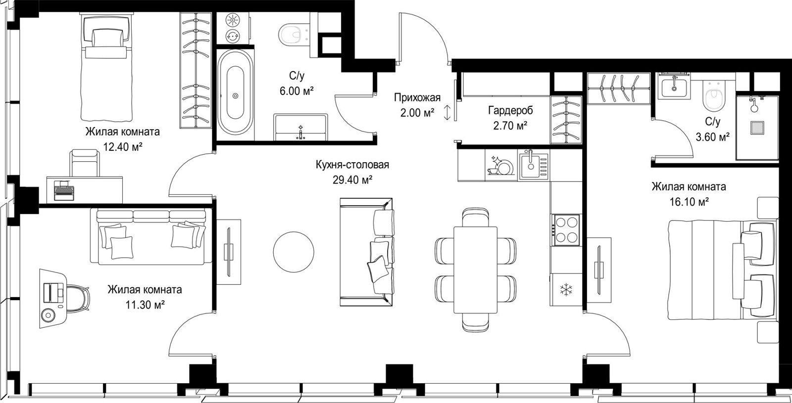 3-комнатная квартира, 83,5 м²