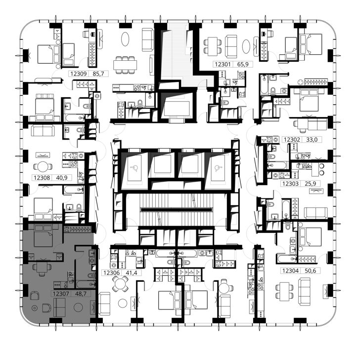1-комнатная квартира, 48,7 м² — фото 2