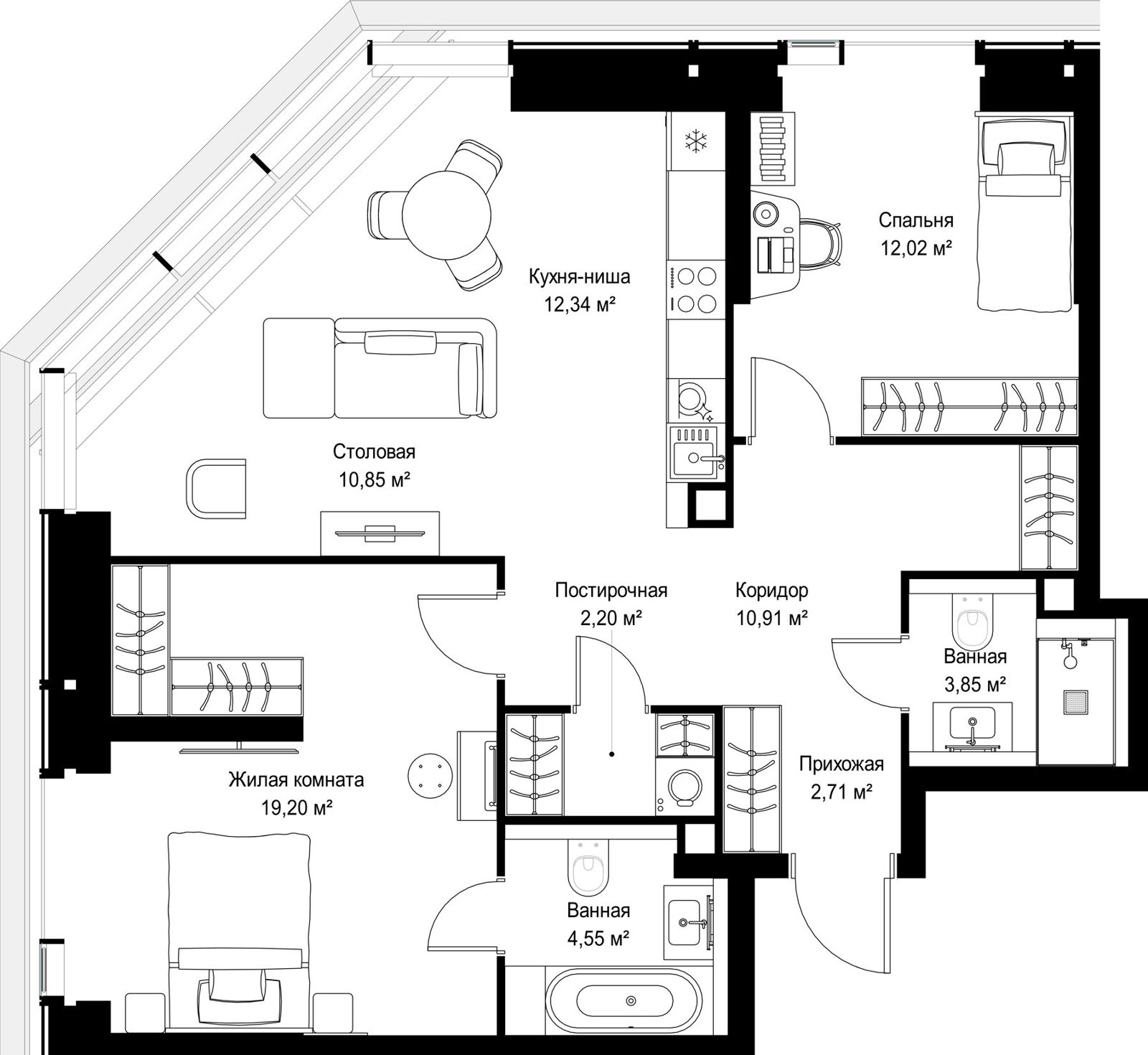 2-комнатная квартира, 78,6 м²