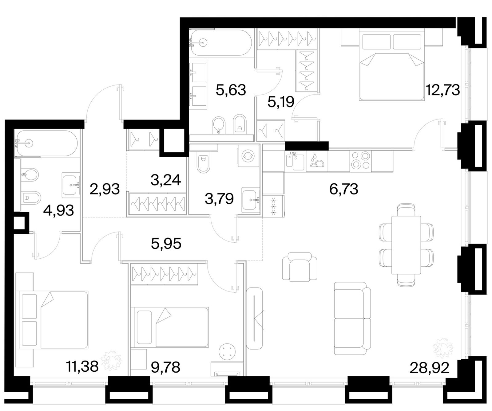 3-комнатная квартира, 101,2 м²