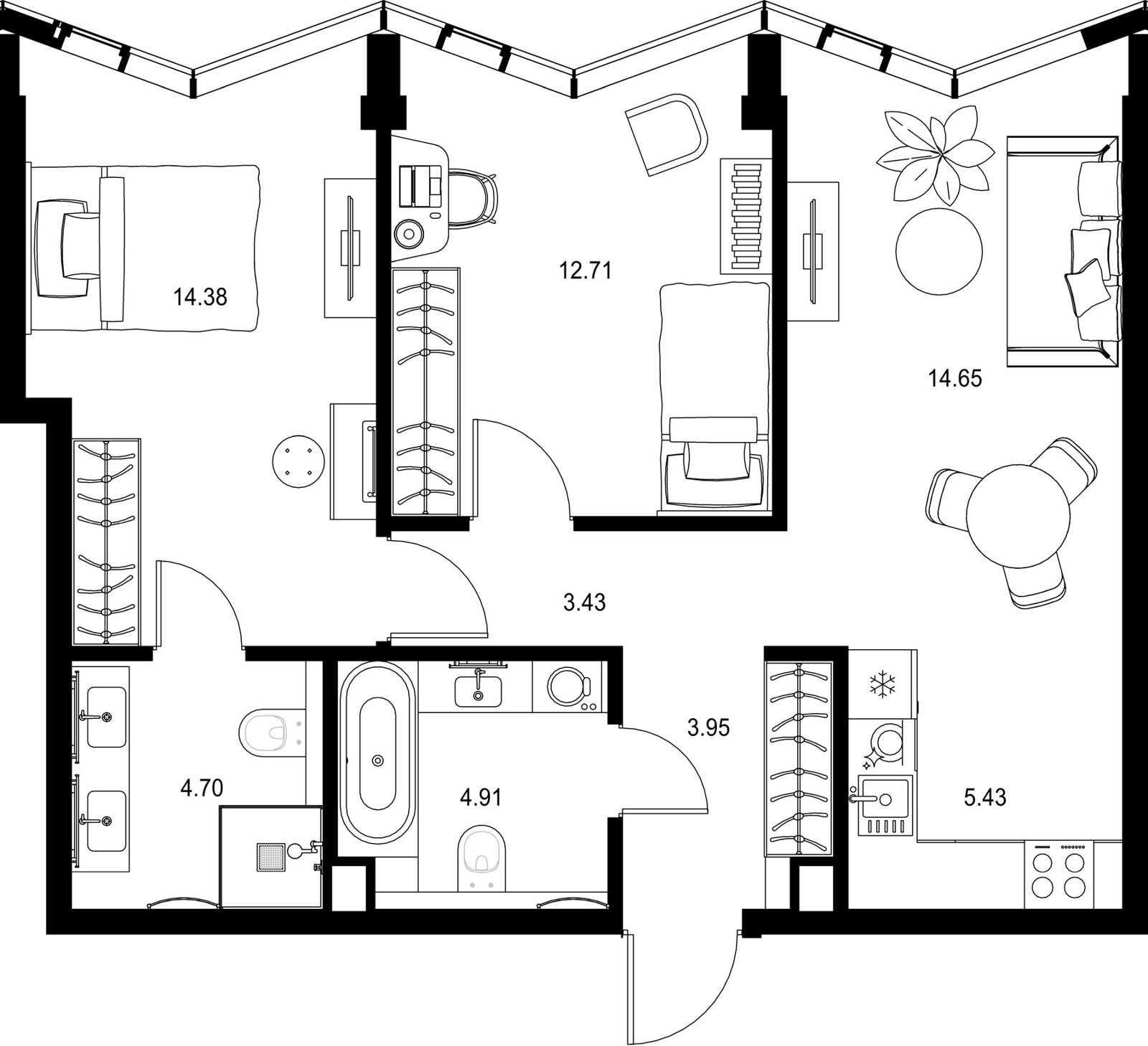 2-комнатная квартира, 64,2 м²