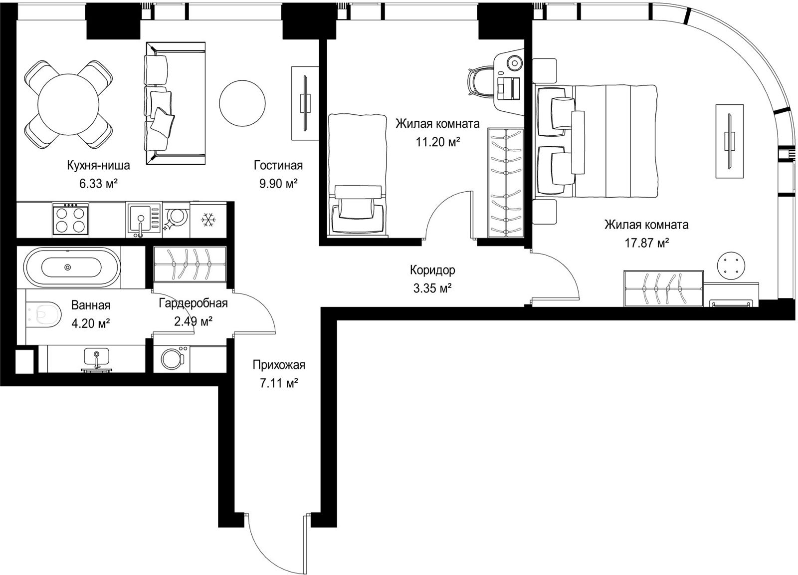 2-комнатная квартира, 62,5 м²
