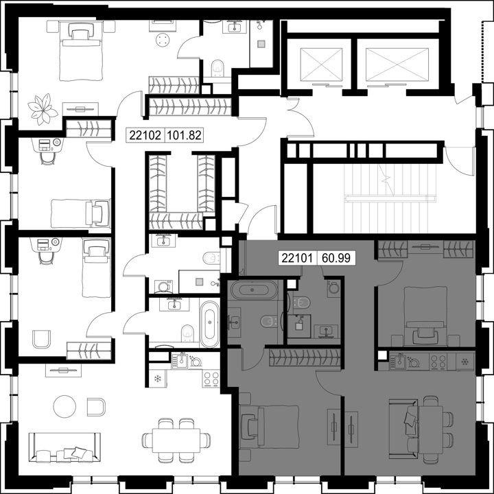2-комнатная квартира, 61 м² — фото 2