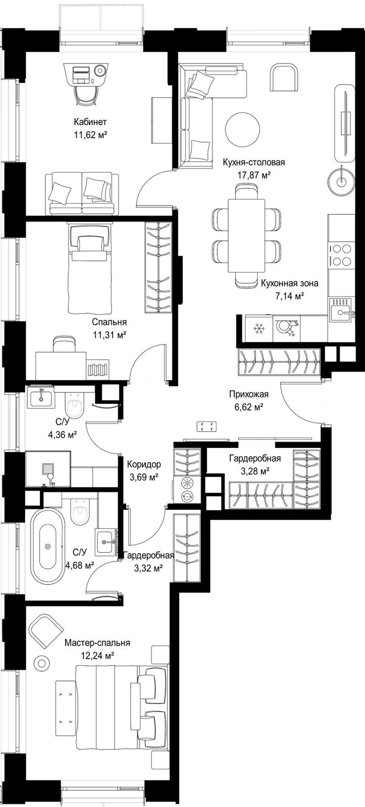 3-комнатная квартира, 86,1 м²