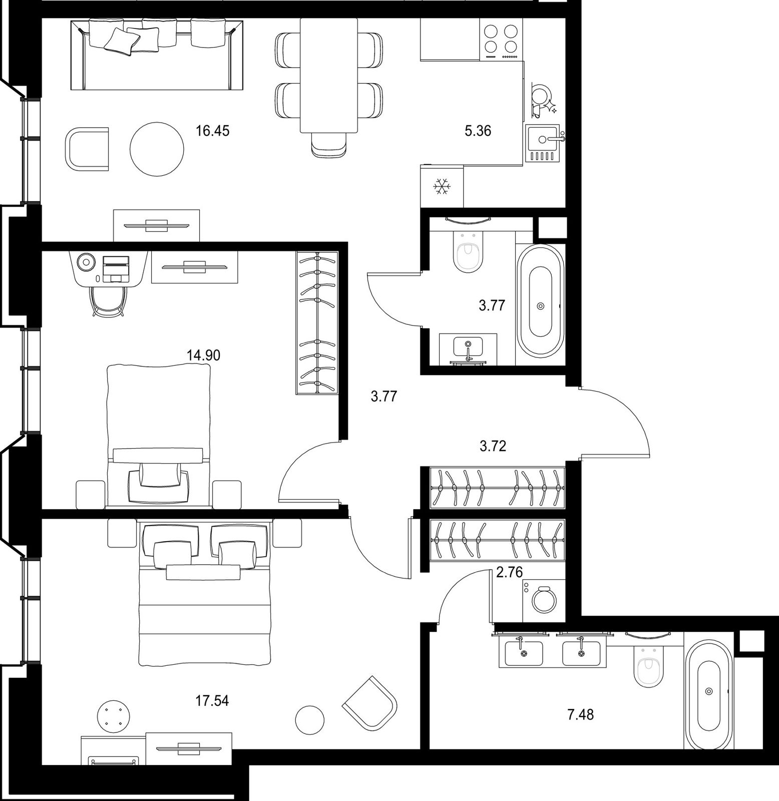 2-комнатная квартира, 75,8 м²