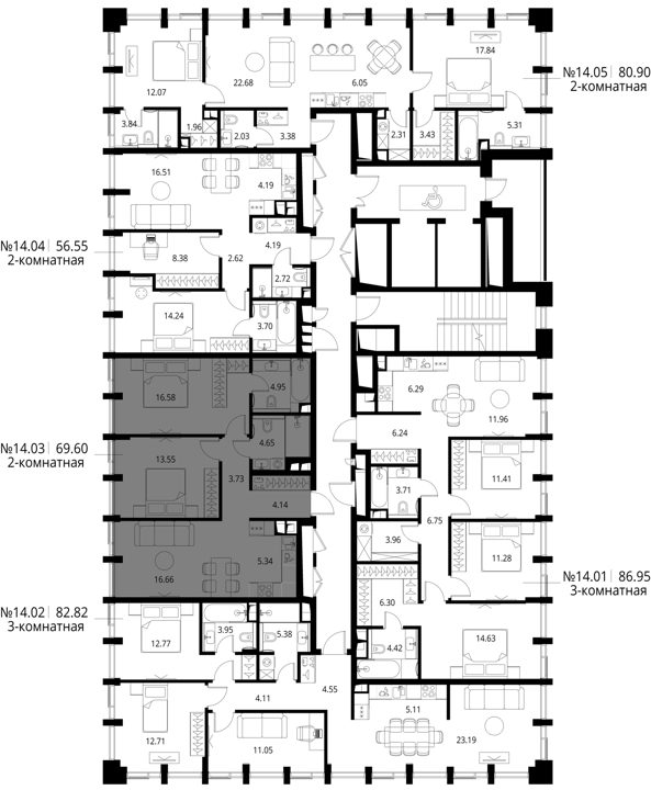 2-комнатная квартира, 69,6 м² — фото 2