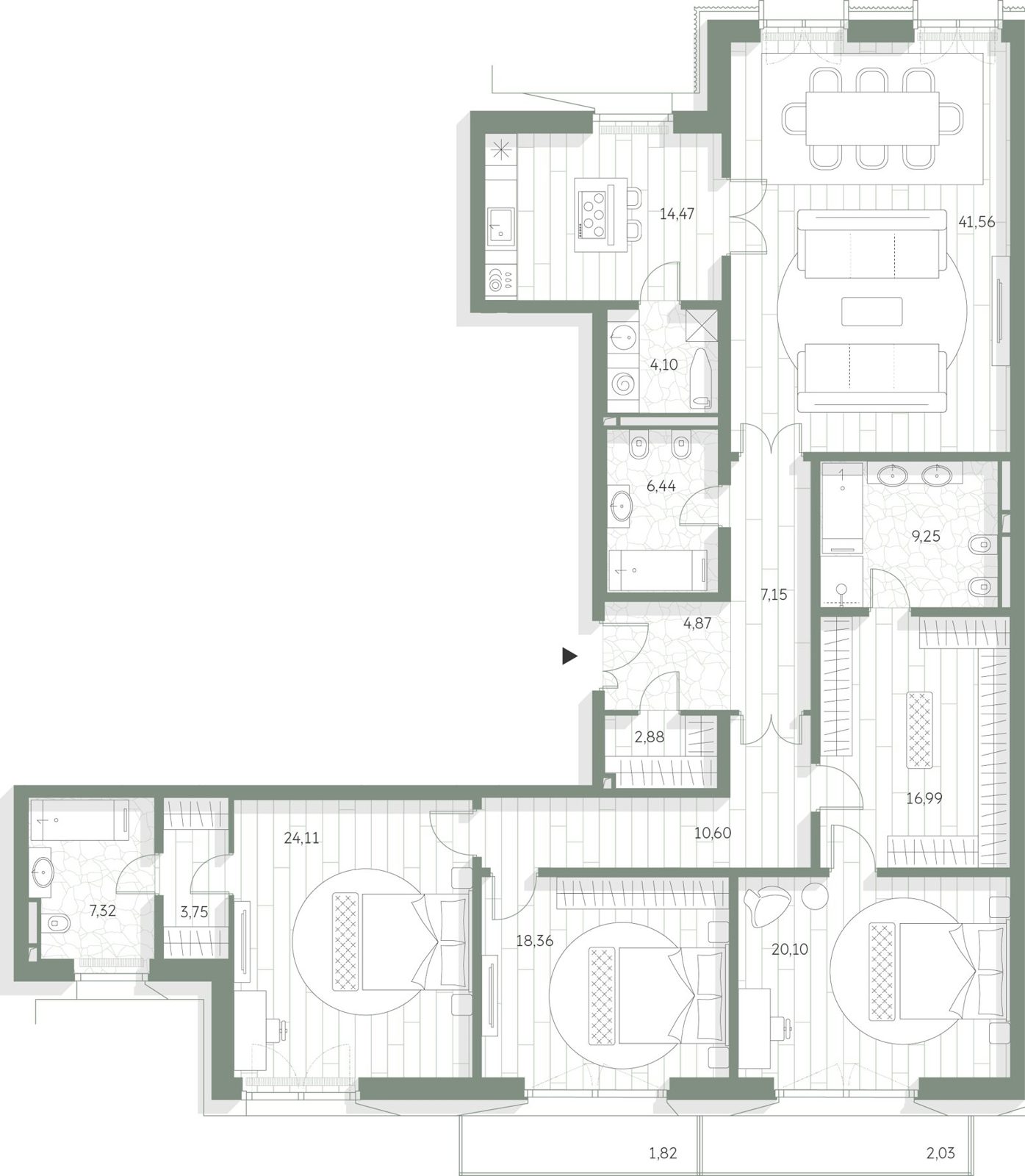 3-комнатная квартира, 195,8 м²