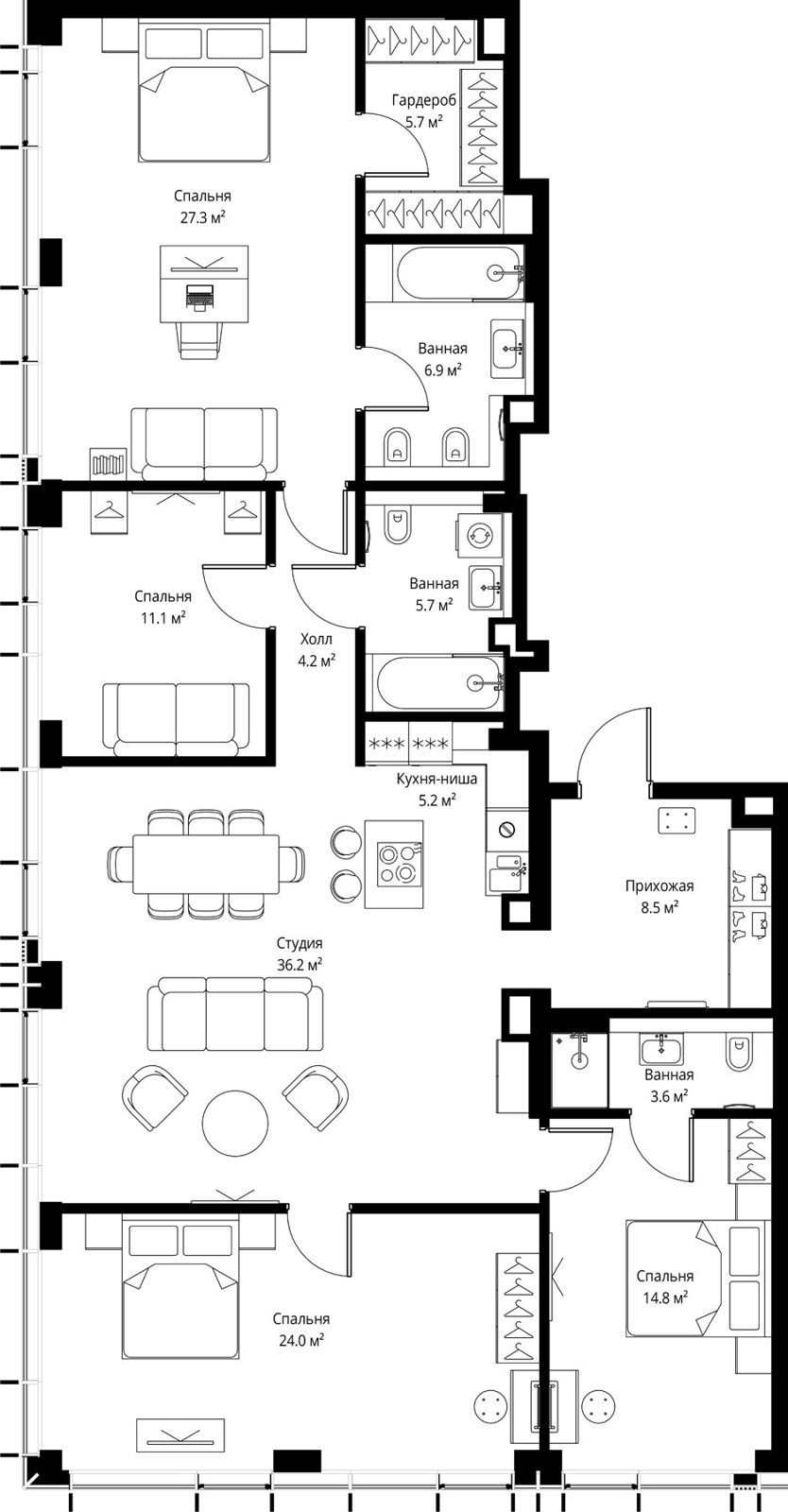 4-комнатная квартира, 153,2 м²