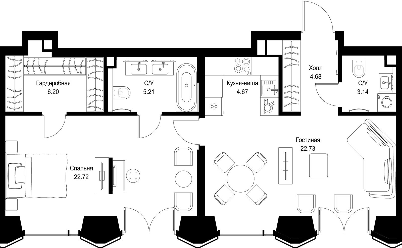 1-комнатная квартира, 69,3 м²