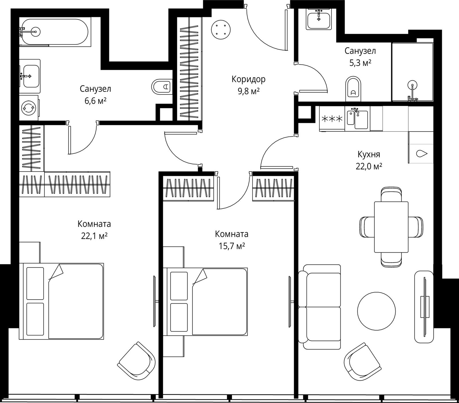 2-комнатная квартира, 81,5 м²