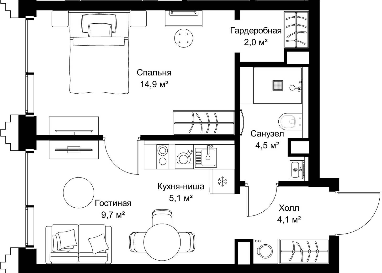 1-комнатная квартира, 40,3 м²