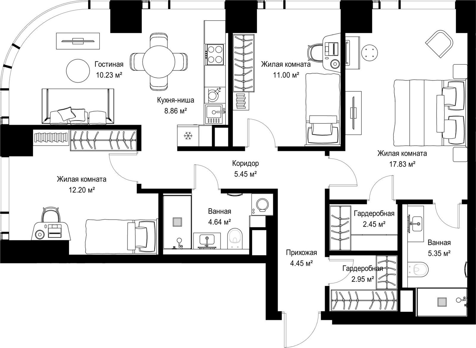 3-комнатная квартира, 85,4 м²