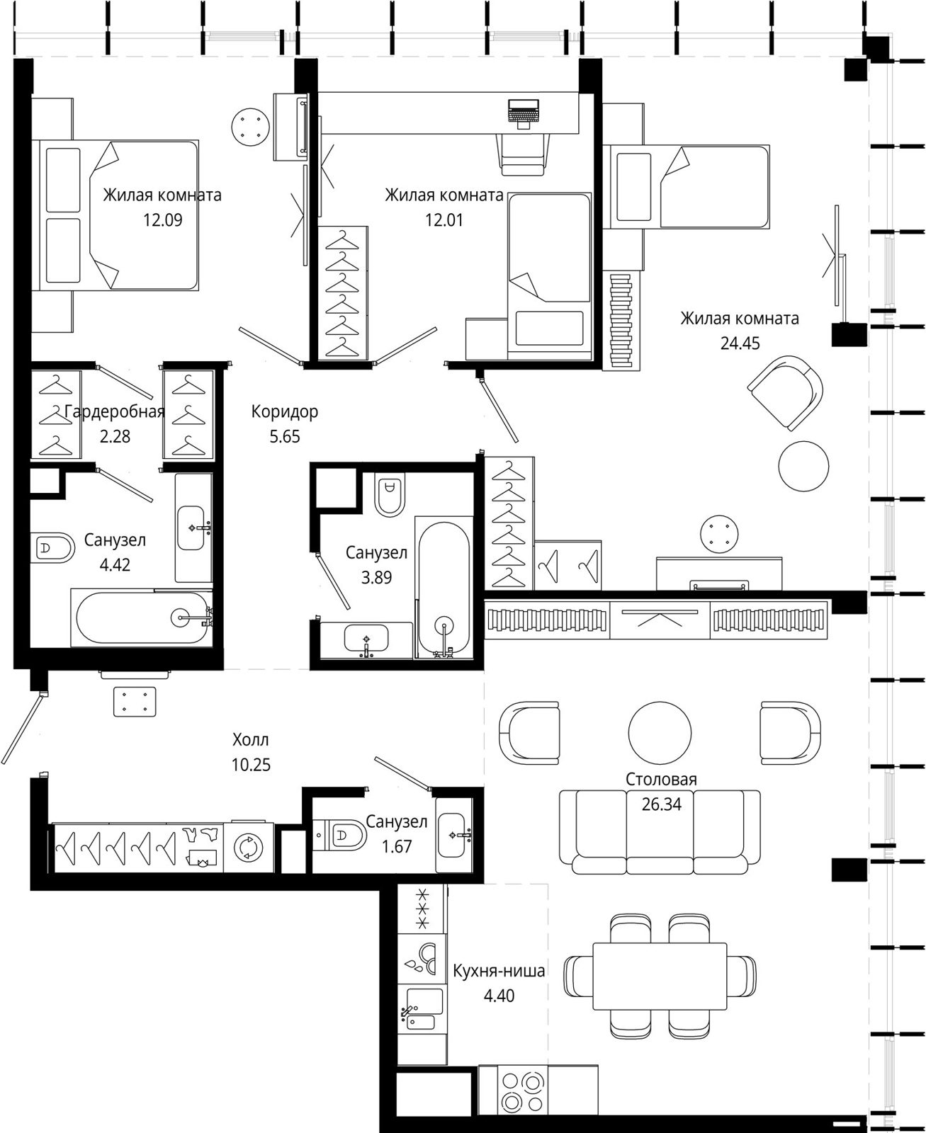 3-комнатная квартира, 106,9 м²