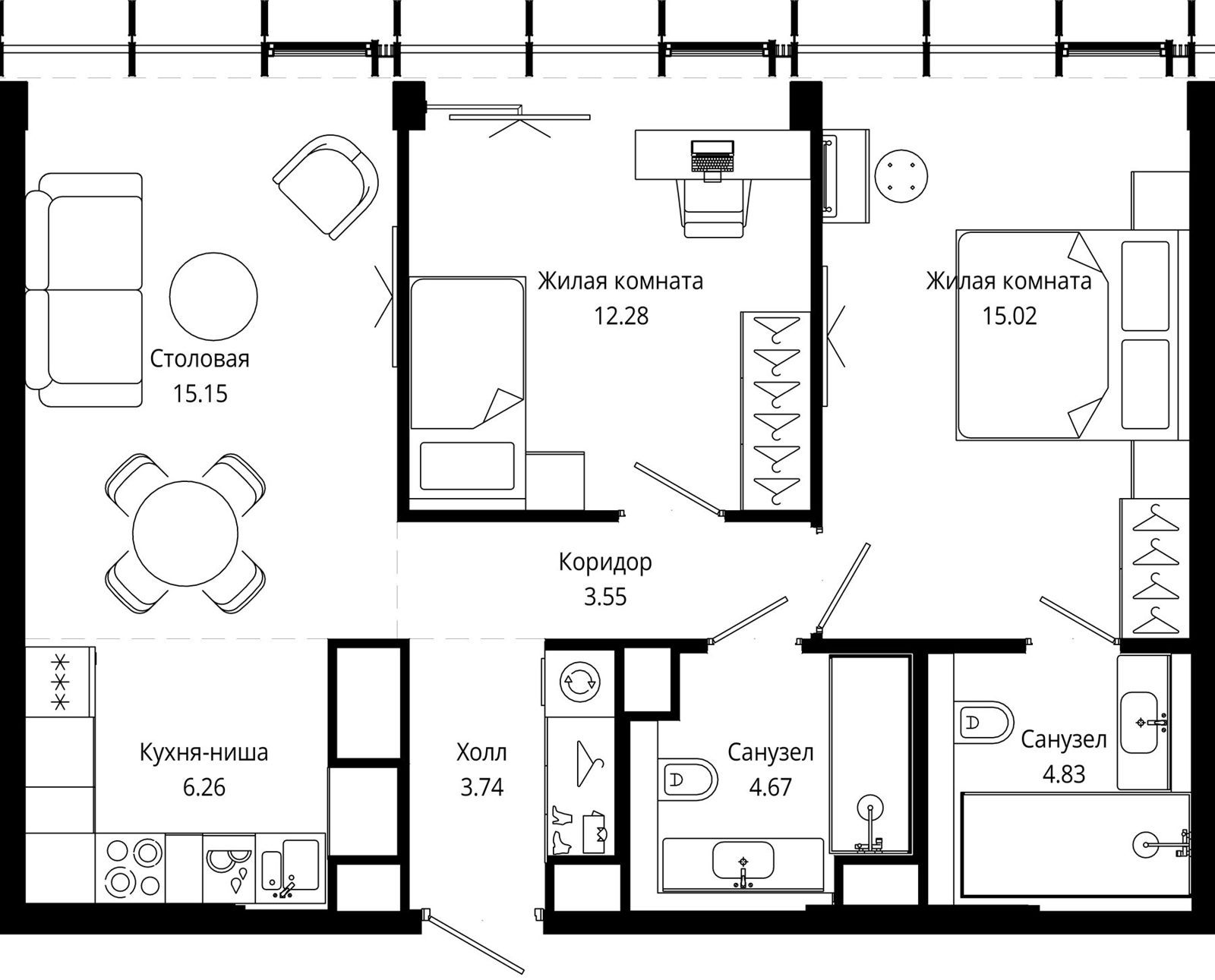 2-комнатная квартира, 66,2 м²