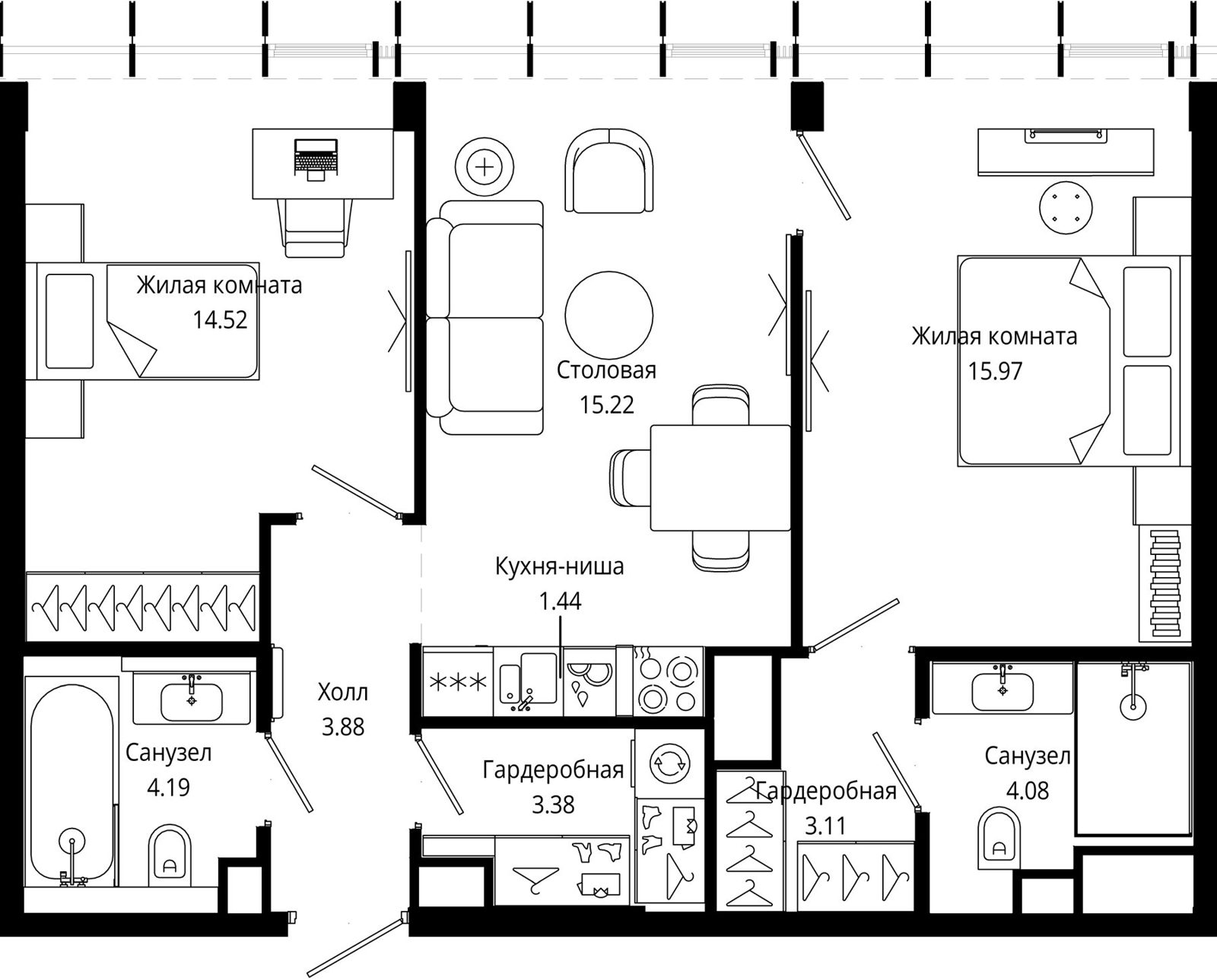 2-комнатная квартира, 65,9 м²