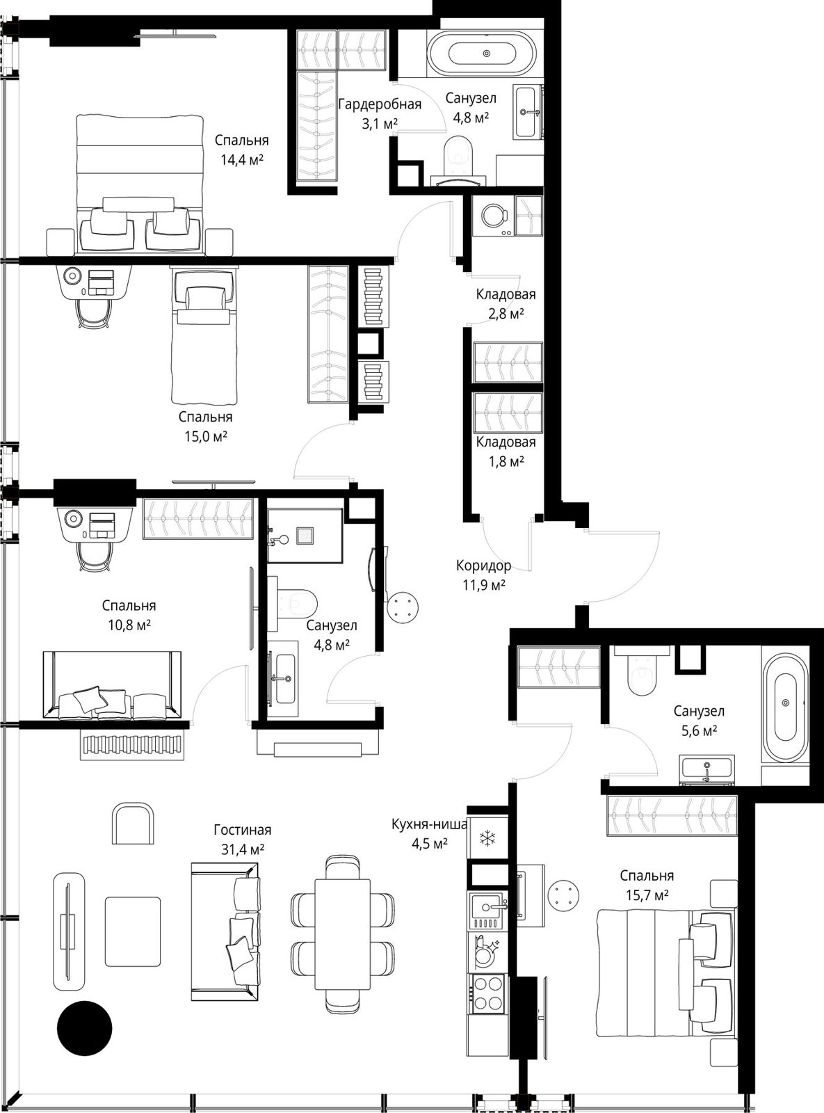 4-комнатная квартира, 126,6 м²