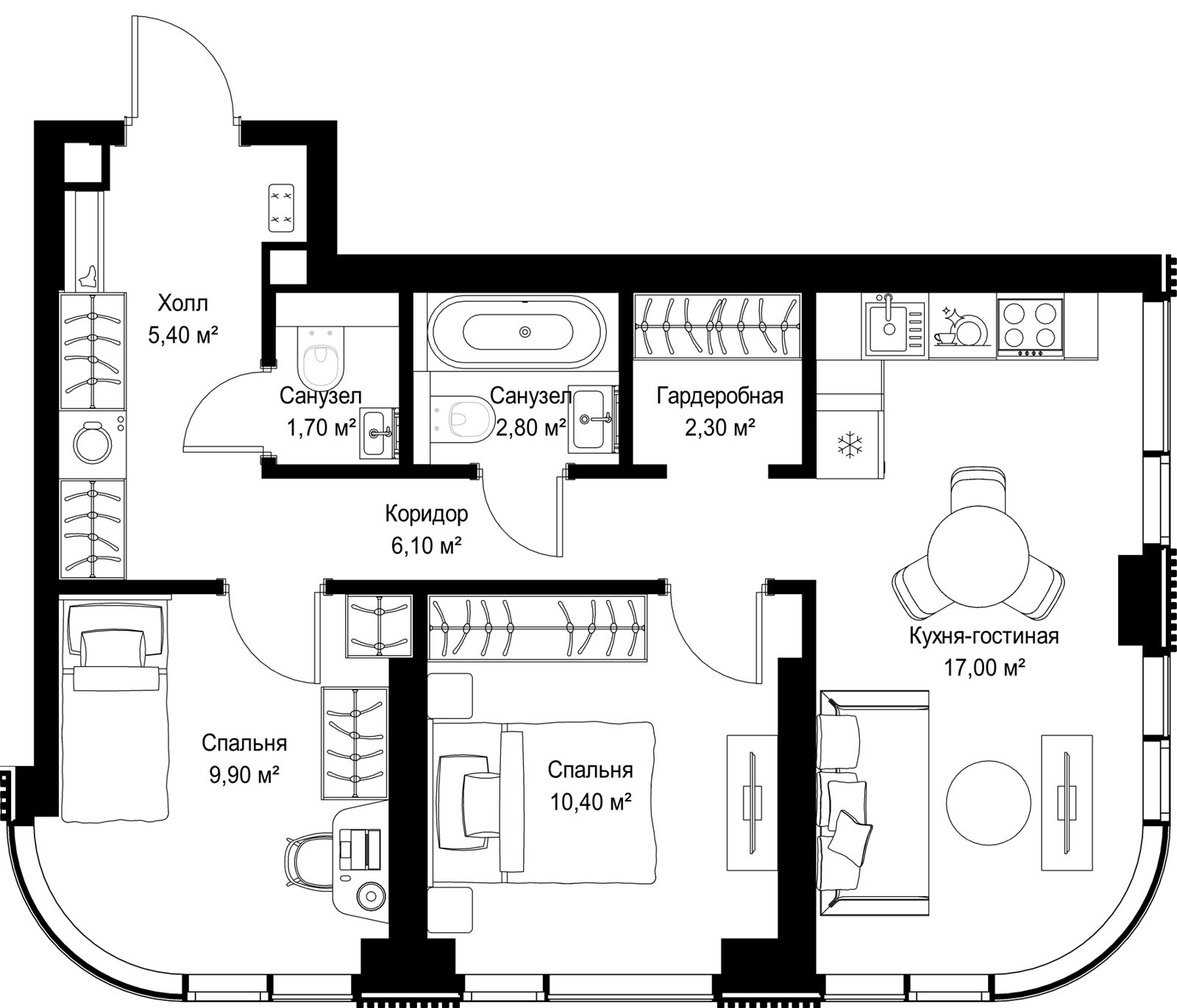 2-комнатная квартира, 55,6 м²